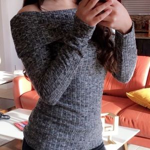 Off the shoulder grey black long sleeve
